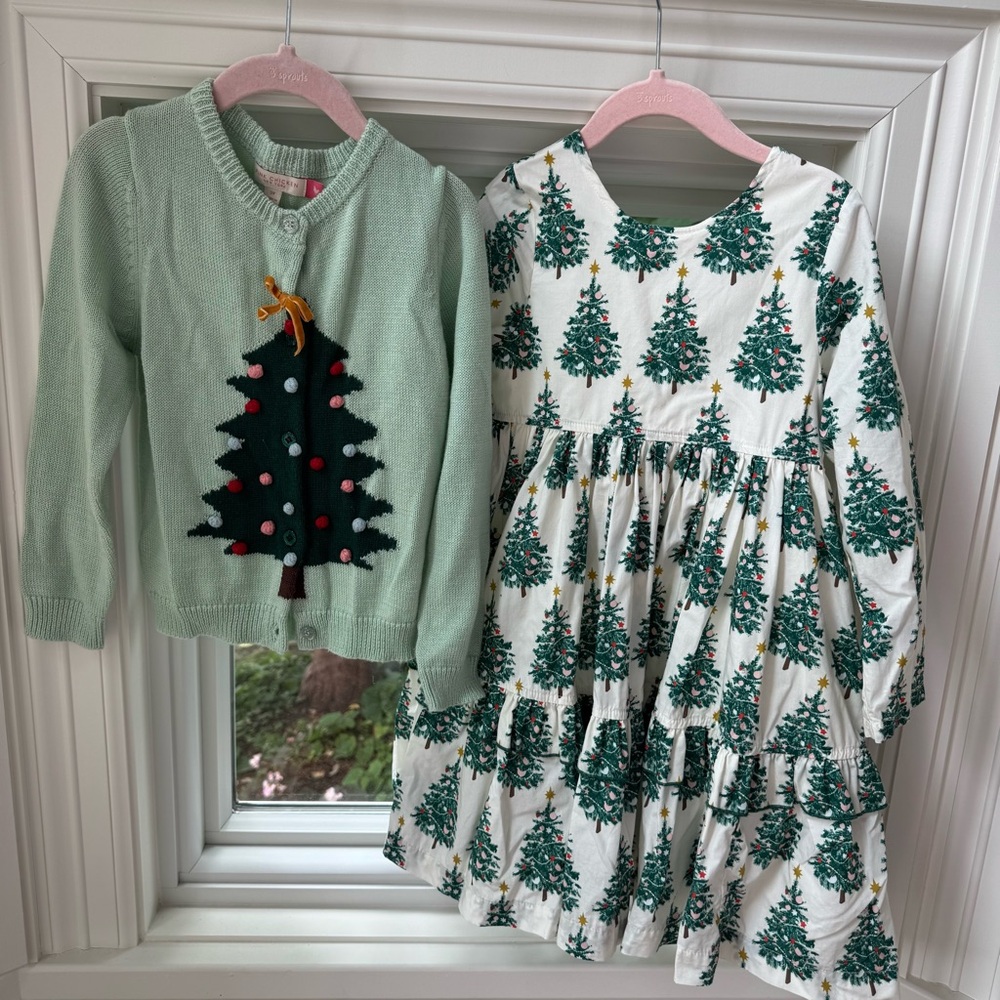 Pink Chicken Girls Christmas Tree Sweater and Dress Set Size 5